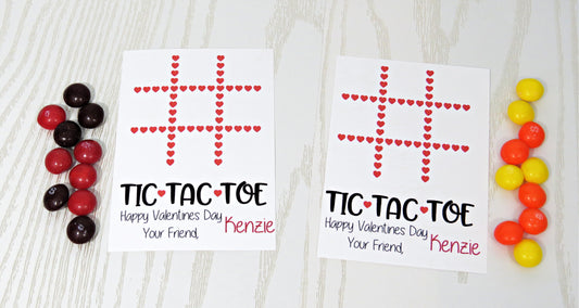 Personalized Tic Tac Toe Valentines Day Cards - Unique Valentines Gift for Kids School- Just Add Candy Greeting Cards - Gift for Him Her Boy Girl Note