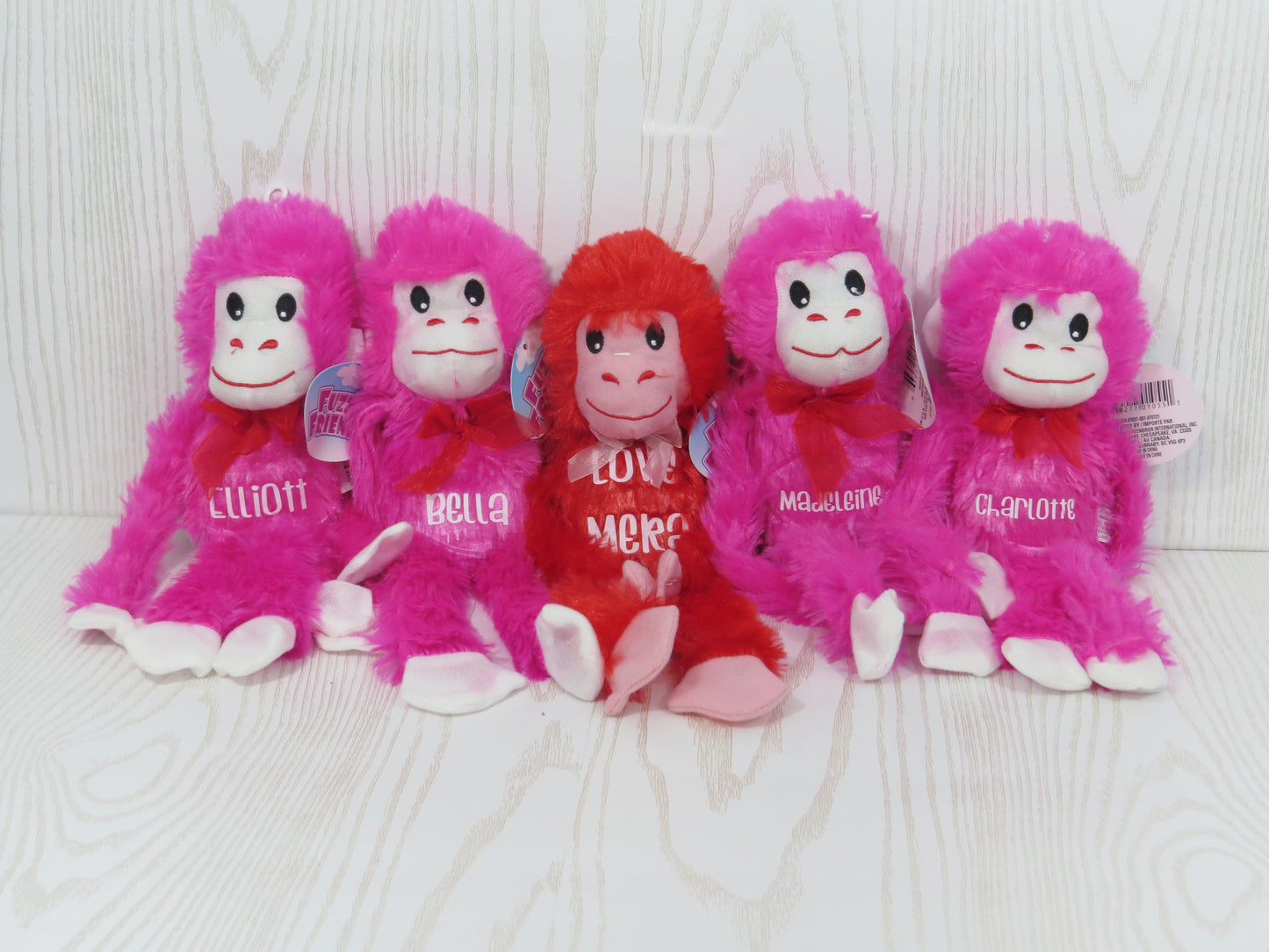 Personalized Hanging Monkey Plush Valentines Day Gift for Kids - Teacher Gift - Custom Stuffed Animal with Name