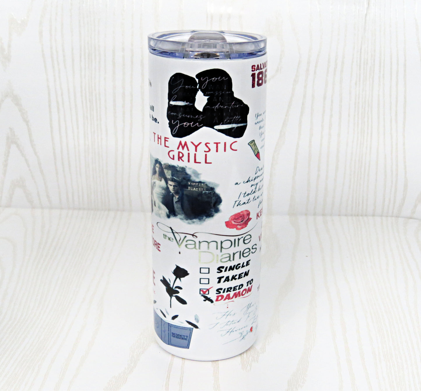 20 oz TVD Stainless Steel Skinny Tumbler Vampire Diaries - Includes Straw and Lid – Girls Gift